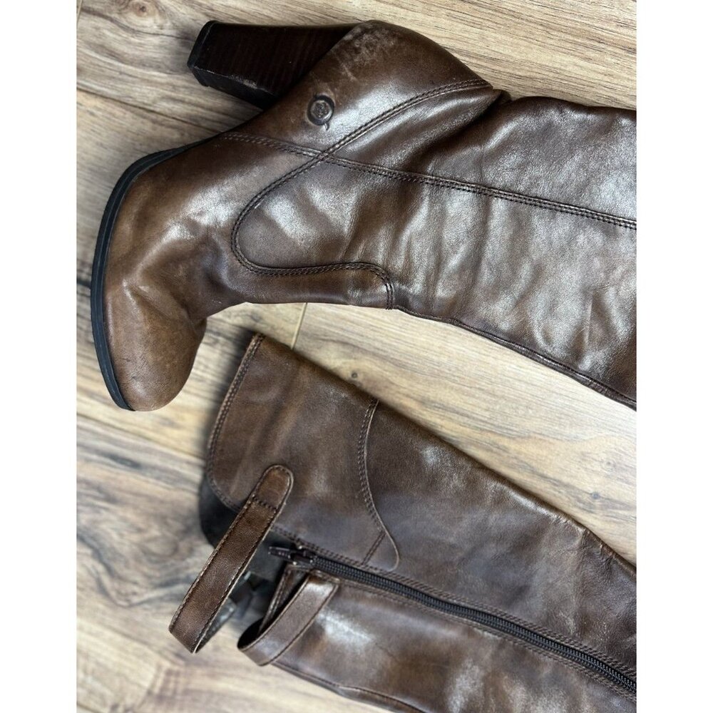 Born Brown Leather Knee-High Boots Heel Zip Fall Fashion Size 39 Women’s - Picture 3 of 11